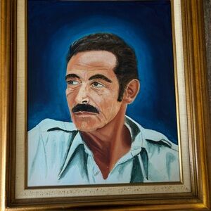 Framed Portrait Oil Art in Blue and White